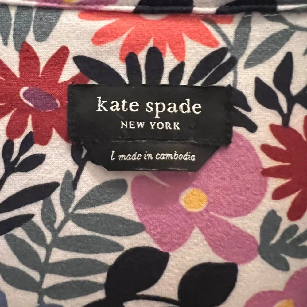 Kate Spade Floral Pajama Top Large Button Front‎ Colorful Short Sleeve Lounge